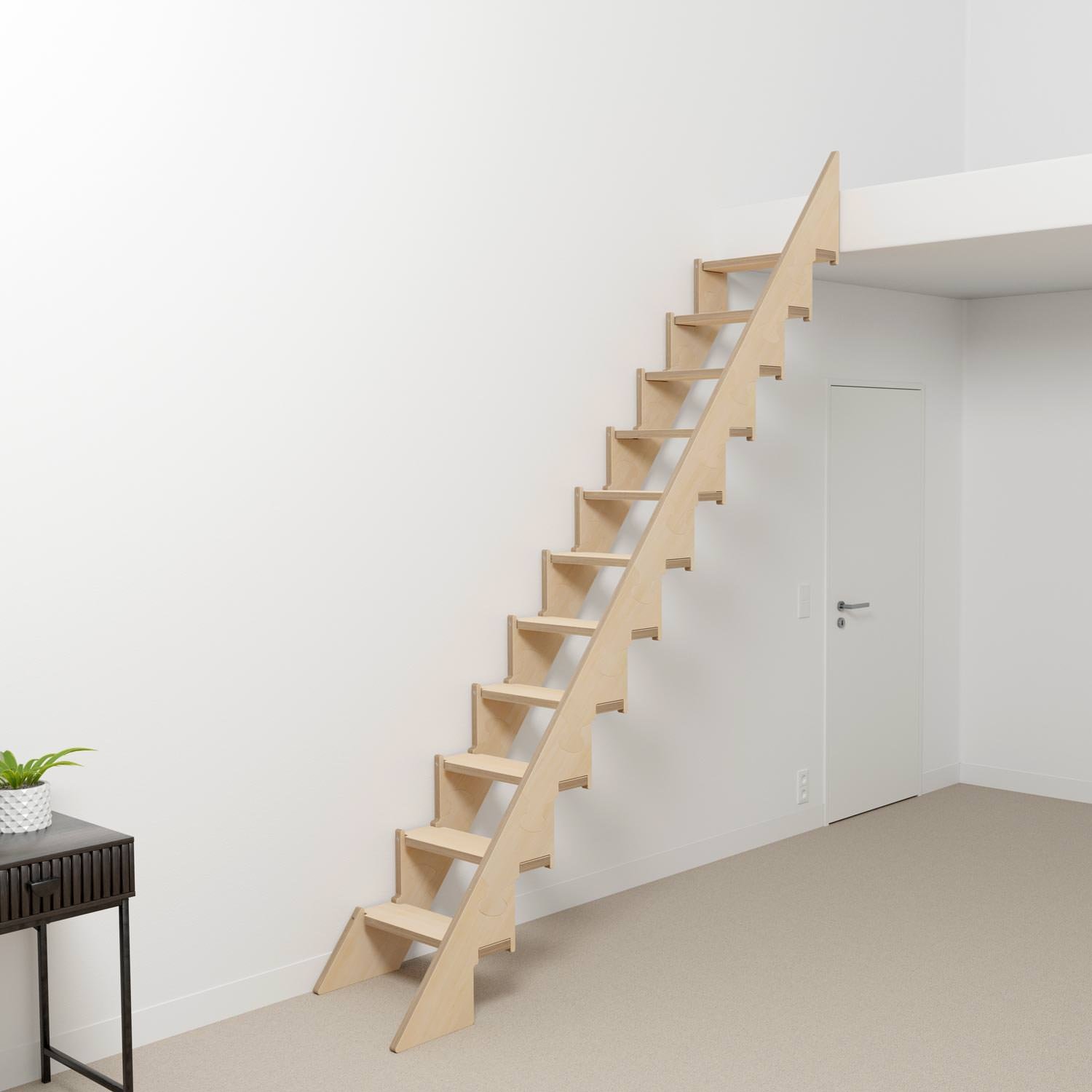 Klapster Comfort Space Saving Stairs, Natural, 11 Steps, Slope 23.61 cm, Left Hinged